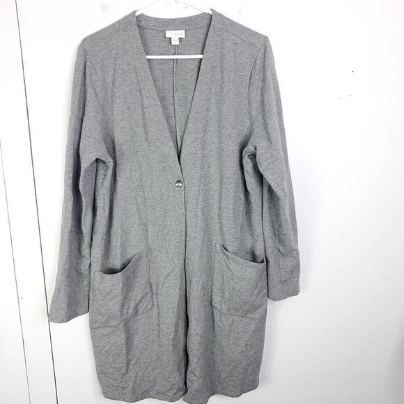 Pure Jill Sweater Womens Large One Button Longline Pockets Office Mature Modest - Picture 1 of 9